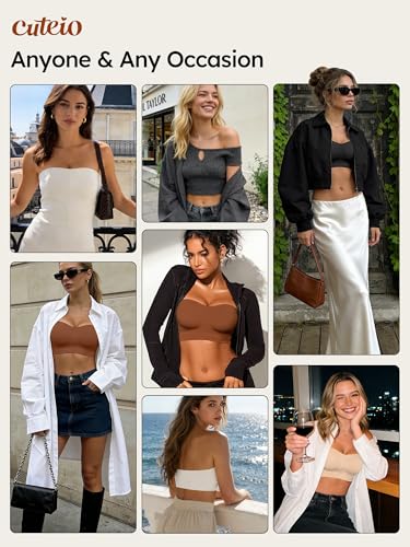Image of Strapless Bras for Women, S-XL, Non-Slip Silicone Padded Bandeau Bra with Free Clear Strap, Wireless Tube Top Bralette