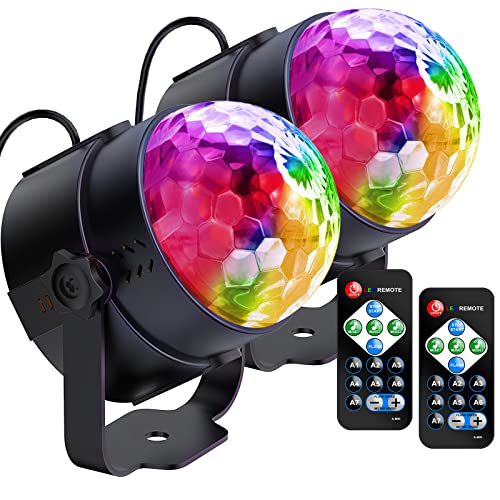 Boule Disco, YAZEKY 2 Pack Lumière Soirée Lampe de Scène Projecteur, Boule lumineuse Disco 360° Rotative,Boule a Facette 7 RGB avec Télécommande,Jeux de...