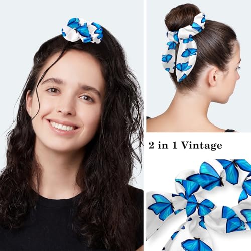 Image of Colored Butterflies Scrub Caps Women, Adjustable Working Cap with Button, Surgical Caps with Bow Hair Scrunchy