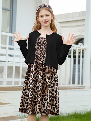 RAISEVERN Girls Casual Adjustable Strap Sleveless Dress Cardigan Set Size 5-12Y3