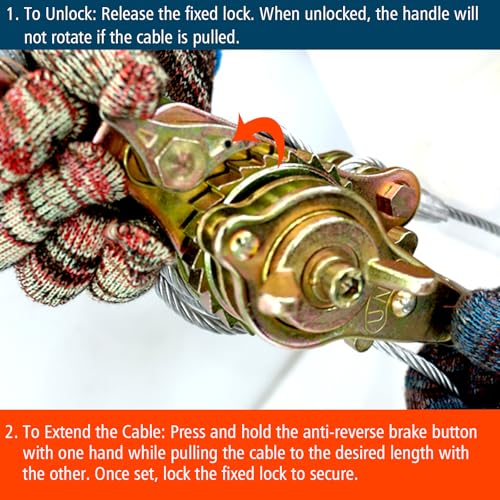 Zipline Tensioning Kit, Come Along Winch 4400lbs with Cable Grip Steel Wire Puller Tools& 2 Hooks, Portable Steel Cable Puller for 3/16" to 1/2" Cable, Cable Winch Puller by Senotoyar - Used condition - Image 7