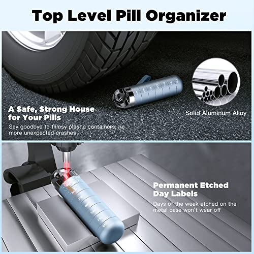 Image of Zannaki Metal Travel Pill Organizer, Portable Waterproof Weekly Pill Box, Large Aluminum Alloy Pill Case Container, BPA Free 7 Day Daily Medicine Organizer Holder for Vitamin, Fish Oil, Supplement