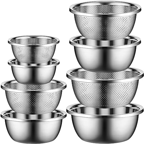 Uiifan 8 Pcs Stainless Steel Mixing Bowl with Stainless Steel ...