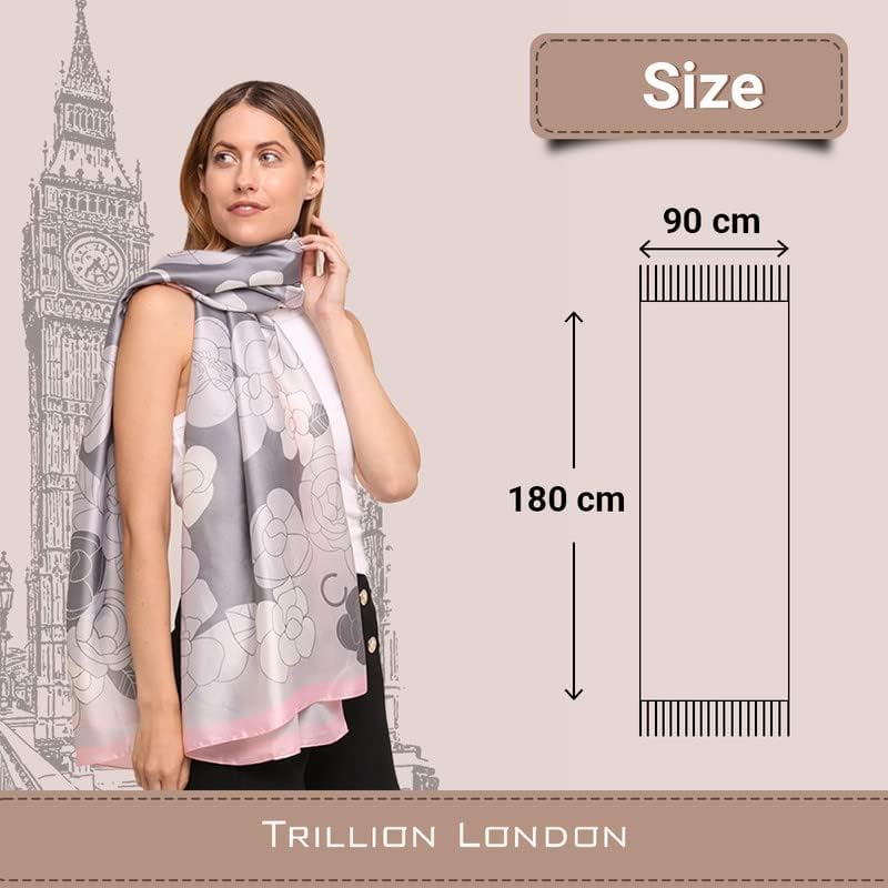 Trillion London® Spring Collection Silk Scarf - Silk Neck Scarf For Women - Ladies Lightweight Scarves Shawl Wraps 70" x 35" - Image 6