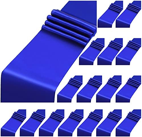 Aneco 16 Pack Satin Table Runner 12 x 108 Inch Dark Blue Long Wedding Satin Silk Table Runner for Wedding Banquet Graduations Birthday Party Decoration