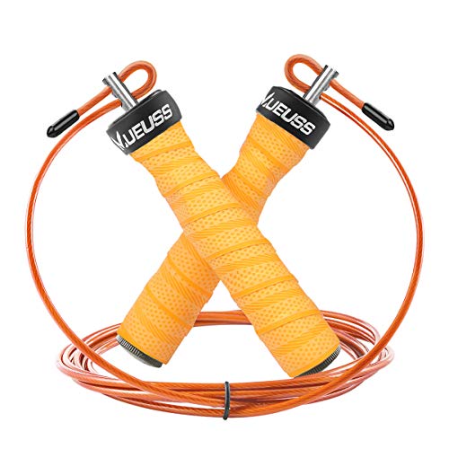MUEUSS Jump Rope Weighted & Adjustable Skipping Ropes with Comfortable Perspiration Handles for Kids Men & Women, Crossfit Training, Cardio, endurance training, Fitness Workout