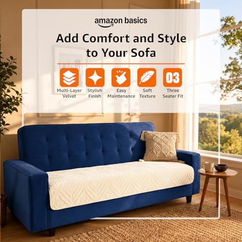 Image of Amazon Basics - Velvet Quilted Make Your Own Sofa Cover |70 x 180 cm| Microfiber Sofa Slipcover (Beige, 3 Seater)