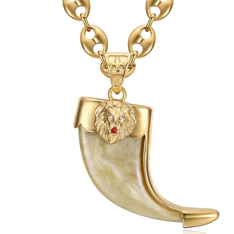 BOBIJOO Jewelry - Pendentif Griffe de Lion Rubis Diamant Chaîne Grain de café Acier Or