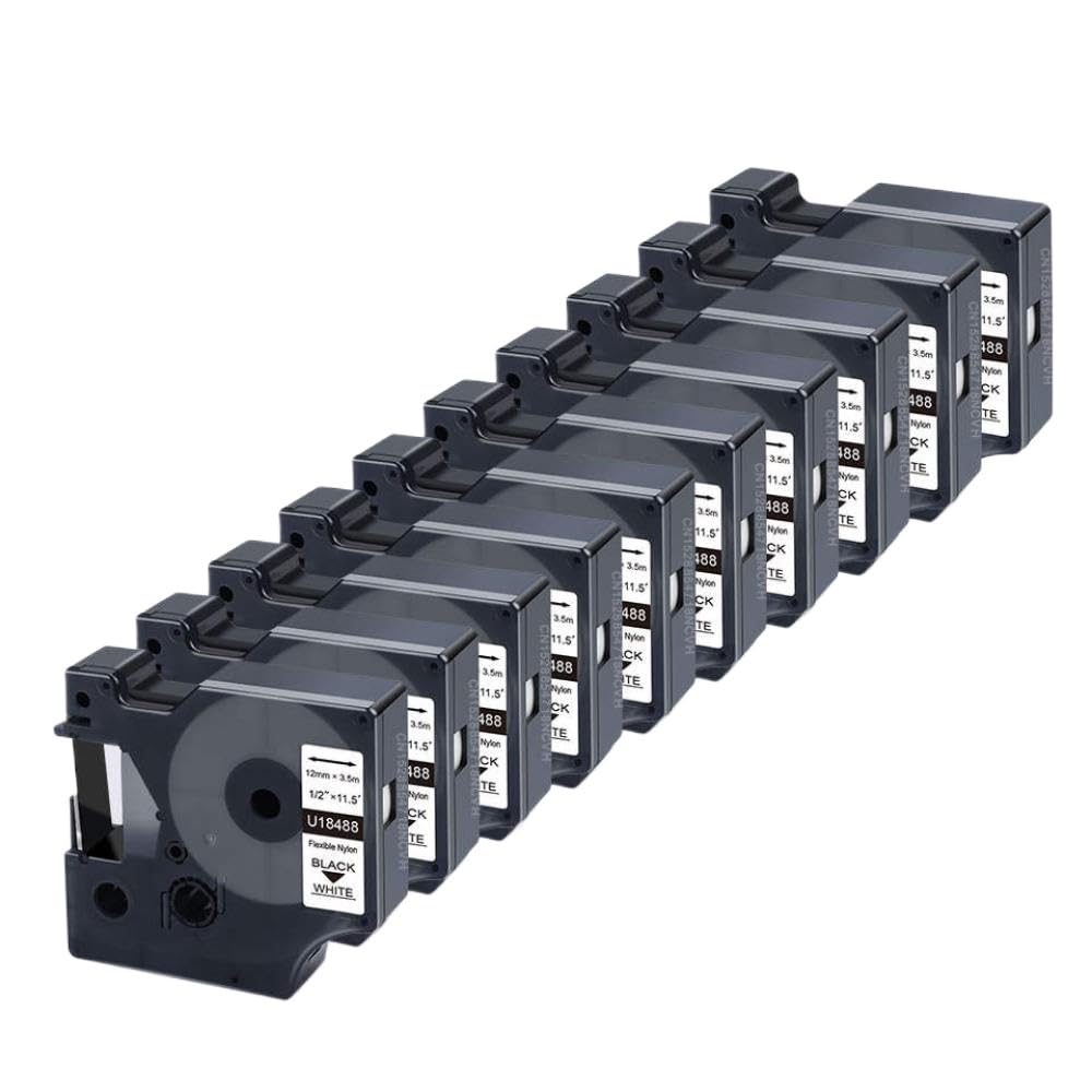 Nastro per etichette in nylon flessibile 12 mm Nero su bianco Nastro per stampante Confezione da 3 a 10 compatibile con stampante 4200 5000(10PK)