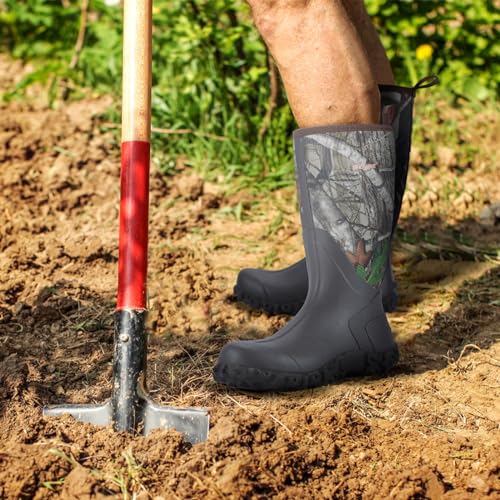 Image of Showave Rain Boots for Men Waterproof Insulated Rubber Neoprene Boots Heavy-duty Mud Boot for Farming Raining Fishing Gardening Yard Work