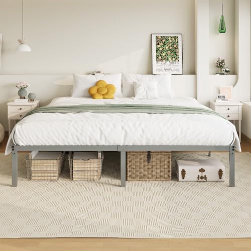 Image of Allewie King Size Bed Frame, 14 inch Metal Platform Beds with Storage Space, No Box Spring Needed and Easy Assembly, Grey
