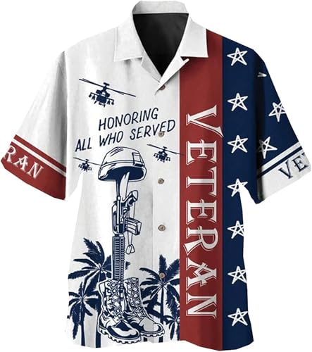 Honoring Hawaiian Shirts for Men - Veteran Button Down Mens Hawaiian Shirts Short Sleeve SR91