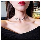 Yheakne Black Crystal Choker Necklace Short Black Beaded Choker Necklace Silver Chain Necklace Minimalist Necklace Jewelry for Women and Girls (Silver)