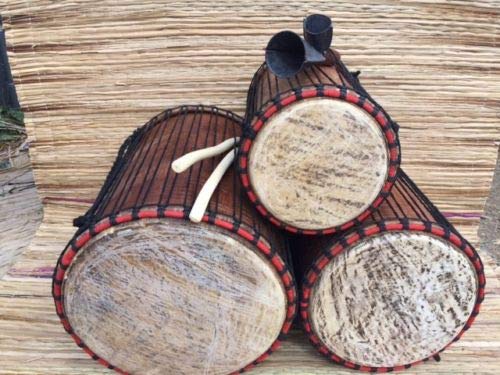 African Dundun / dun dun / doumdoum drum set carved - set of 3 drums