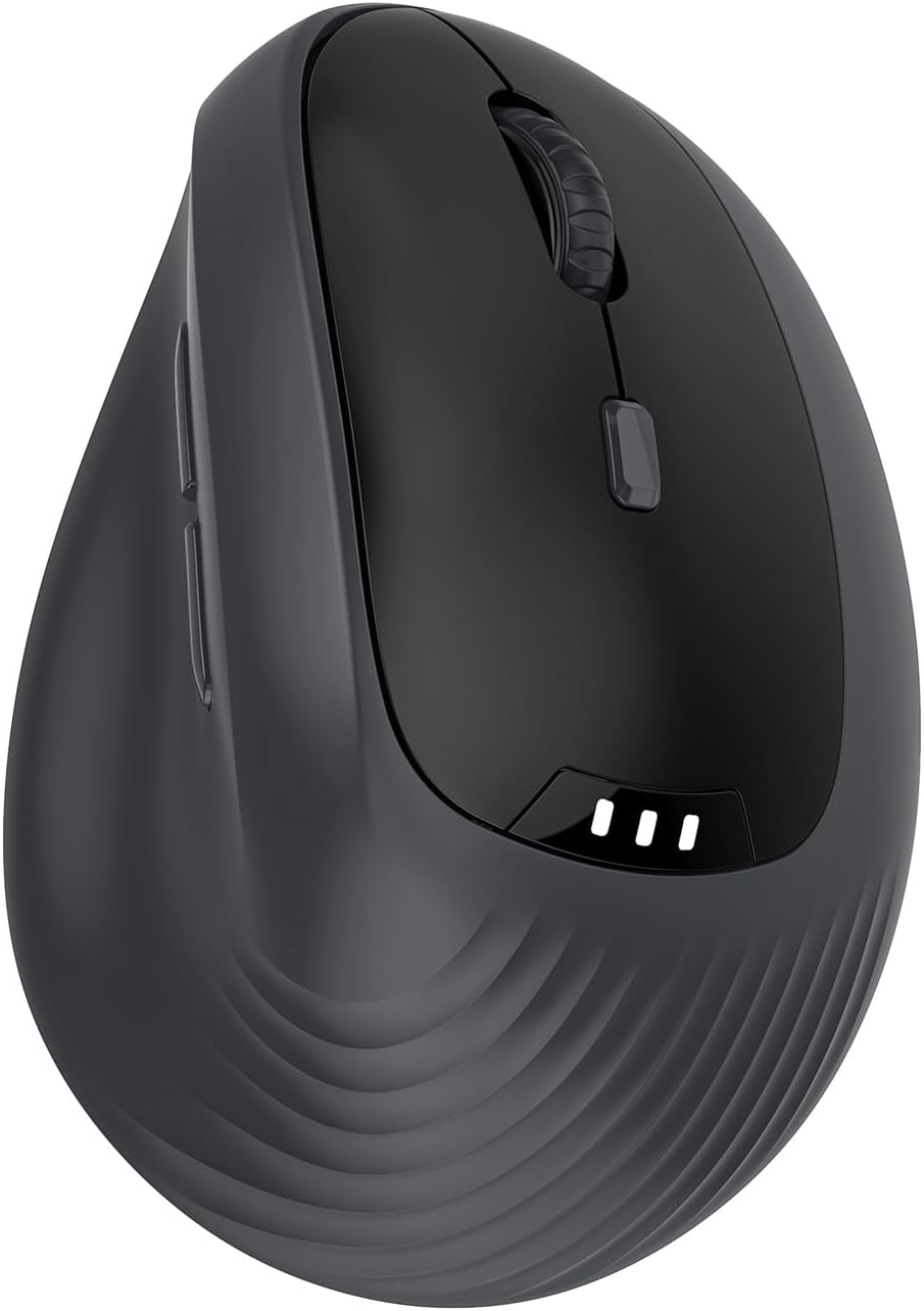 PYP Ergonomic Vertical Wireless Mouse, Bluetooth 5.2/5.0 & 2.4G Tri-Mode, Type-C Rechargeable with Power Display, Upto 8,000 6-Level Adjustable DPI, Lightweight Quiet Click for Laptop Mac -Matte Black