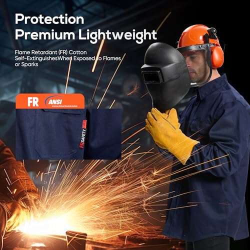 SRsafety Hi Vis FR Shirts for Men,7.0oz Long Sleeve FR Work Shirts,100% Cotton High Visibility Fire Shirt