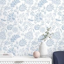 CiCiwind White Blue Floral Peel and Stick Wallpaper 17.3" 78.7" Boho Removable Self-Adhesive Contact Paper for Bathroom Kitchen Waterproof