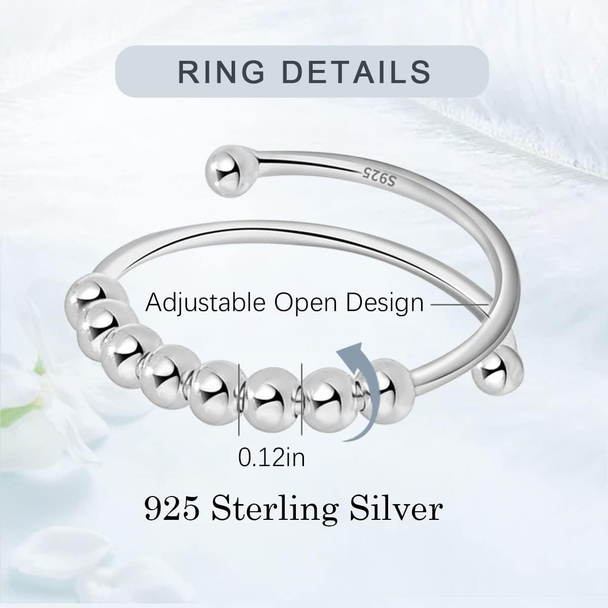 Vito 925 Sterling Silver Fidget Anxiety Ring for Women, Adjustable Open Spinner Ring Stress Relief Ring Stacking Band Anillos Jewelry Gift for Mom Daughter - Image 3