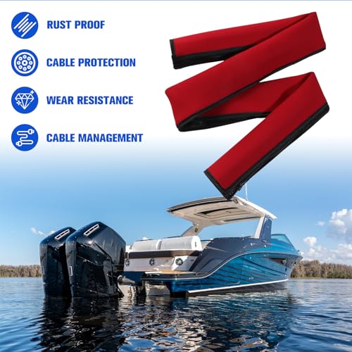 Red 48\'\' Zippered Neoprene Cable Sleeve, Heavy-Duty Trolling Motor Cable Sleeve & Outboard Motor Sleeve - Universal Boat Wire Cover for Rigging Protection, Fits for Minn Kota MotorGuide Mercury Yamaha - Thumbnail 7