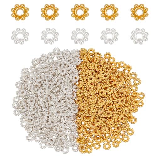 PH PandaHall 500PCS Tibetan Flower Spacer Beads