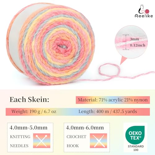 Image of Aeelike Ombre Yarn for Crocheting, 2 PCS Colorful Gradient Yarn #4 Medium, Each 190g(6.7 oz) 400m(437.5 Yards) 71% Acrylic 29% Nynon, Soft Cake Crochet Yarns for Blanket, Scraves, Sweaters, Color C