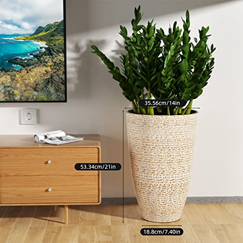 QCQHDU 21 Inch Tall Planters Set of 2, Planters for Outdoor Indoor Plants Large Round Flower Pots Modern Decorative Tree Planters for Home Garden Patio Decor(Beige) - Image 3
