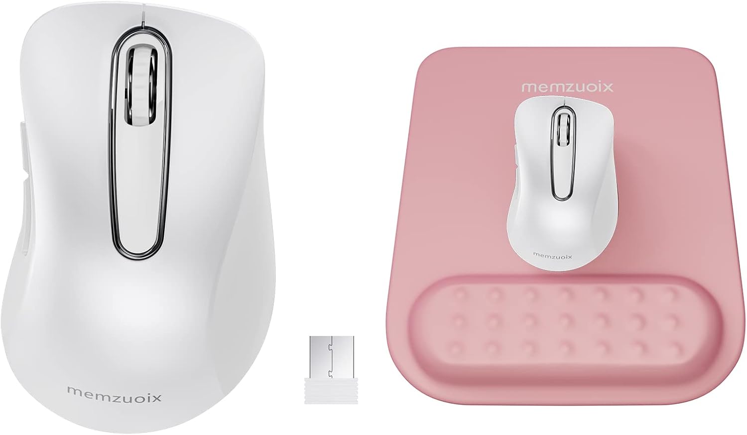 memzuoix 2.4G Wireless Mouse,Ergonomic Mouse Pad with Wrist Support for Laptop, PC, Desktop, MacBook(White Mouse + Pad)