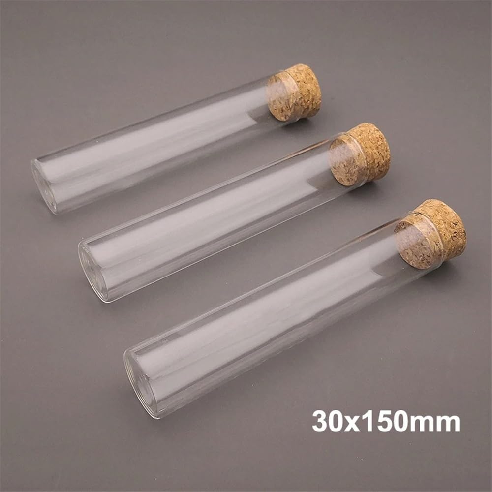 Szklane probówki z korkowymi zatyczkami ， Szklana probówka z płaskim dnem i korkiem, 30 mm x 150, 80 ml, opakowanie 10 szt