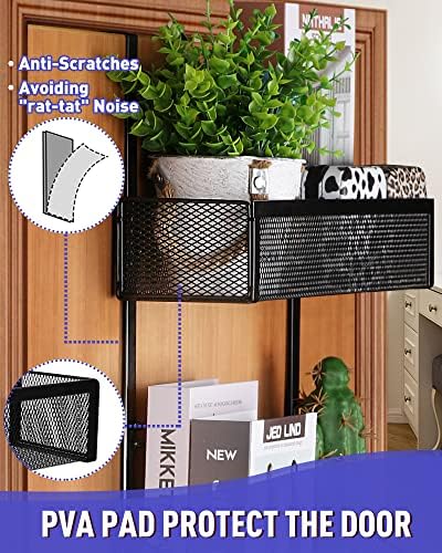 ENONCI Over The Door Hooks Organizer Hanger, Over Door Storage Rack, Towel Rack Shelf Hanger, 15 Hooks with Wire Mesh Basket Storage Rack,Stainless Steel Door Hanger for Bathroom, Kitchen, Bedroom