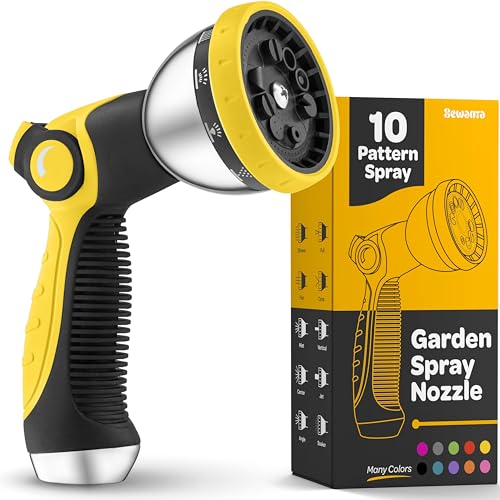 Image of Hose Nozzle [Yellow] Heavy Duty Hose Sprayer With 10 Adjustable Watering Patterns. Thumb Control Design, Comfortable Ergonomic Grip, Garden Hose Nozzle for Watering Plants & Lawns /Fun showers /Cleaning