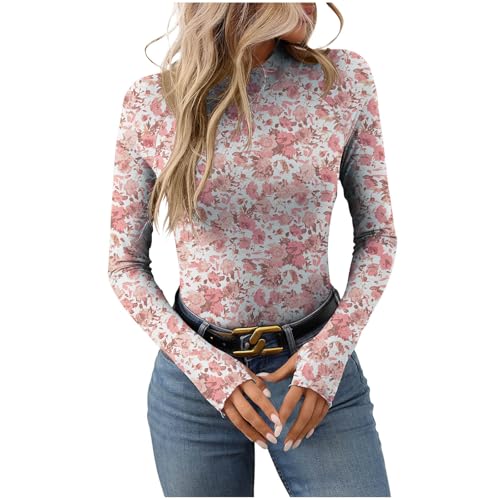 Lace Long Sleeve Floral Mesh Top Mockneck Going Out Tops Undershirts Western T-Shirts Party Club Night Sheer Blouses