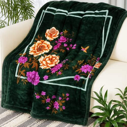 Image of HOMEKART Premium 300 GSM Mink Blanket for Double Bed | Super Soft Cloudy Printed for All Season | Ultra-Soft & Cozy Single Ply Blanket| 220 x 230 cm, (Green)