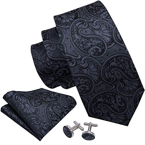 Image of Barry.Wang Men Suspender Set with Necktie Elastic Y Type Heavy Duty 6 Clips Braces Tie Handkerchief Cufflink Pin 6PCS