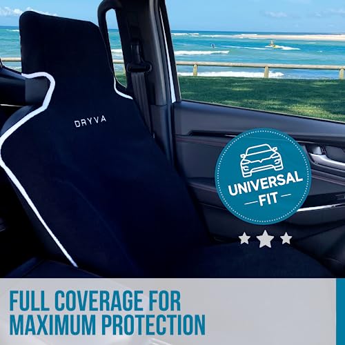 Image of DryvaSeat - Premium Microfiber Towel Car Seat Cover - Waterproof & Sweatproof - Universal Fit, Machine Washable, Non-Slip - Seat Protector for Car, Truck, SUV, Van (Black, 2 Pack)