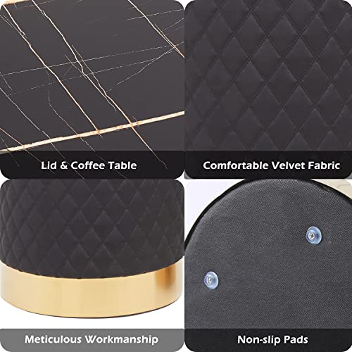 Maxfurhawa 2Pcs Round Storage Ottoman Footrest Stool With Gold-Plated Base Ottoman Coffee Table Vanity Chair Modern Pouf Ottoman With Storage For Living Room & Bedroom (Black) #TOP4