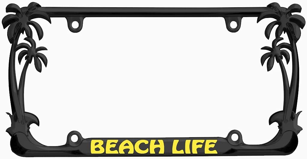 Beach Life License Plate Frame Holder Bracket for All US/CAN Vehicles | Made in The USA | Great Gift(A - Chrome/Black)