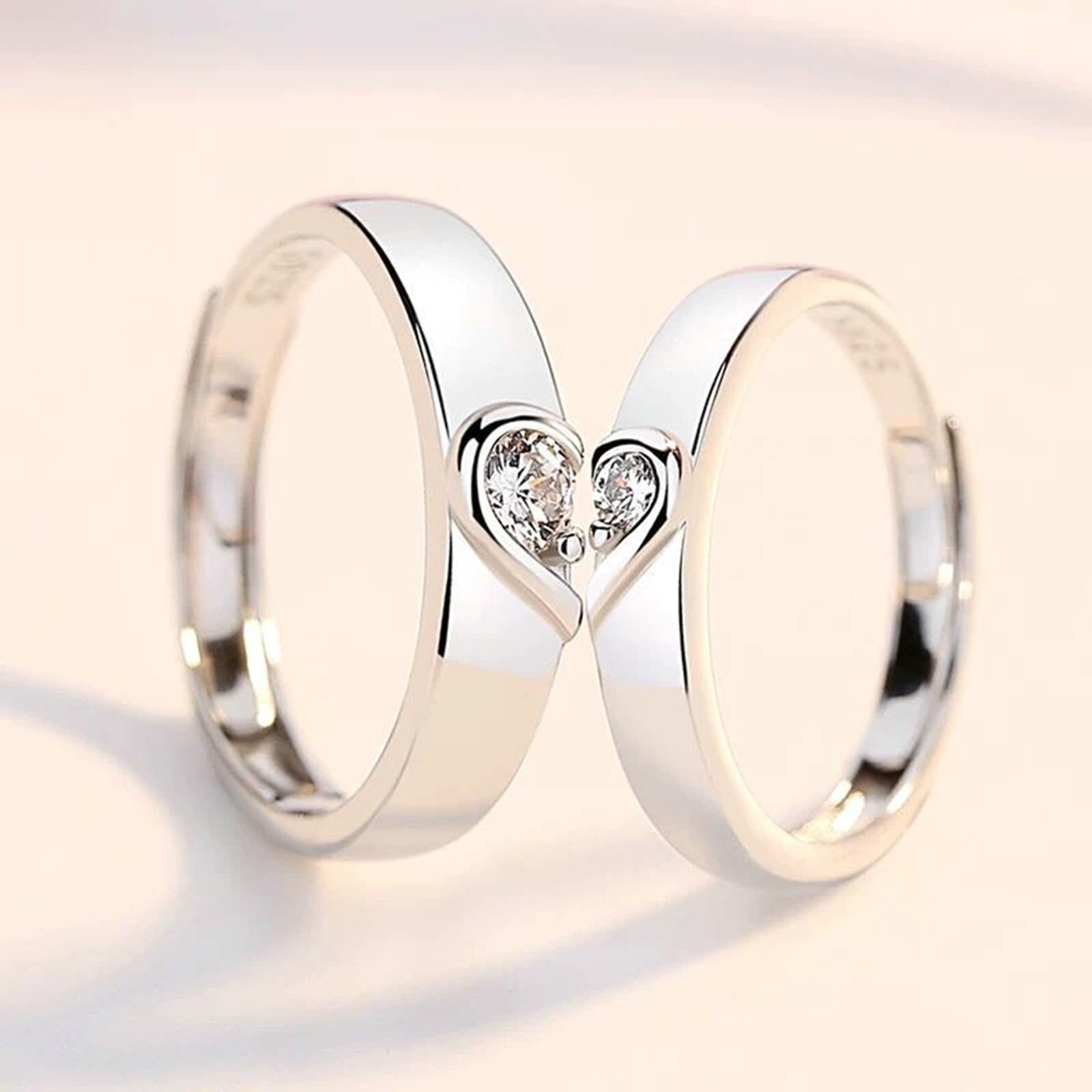Anillo de plata de ley S925 con forma de corazón y circonita para parejas, Adjustable, Plata de ley, Zirconia cúbica