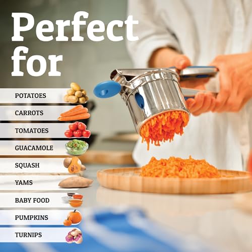 Image of PriorityChef Large 15oz Potato Ricer, Heavy Duty Stainless Steel Potato Masher and Ricer Kitchen Tool, Press and Mash Kitchen Gadget For Perfect Mashed Potatoes - Everytime, Blue