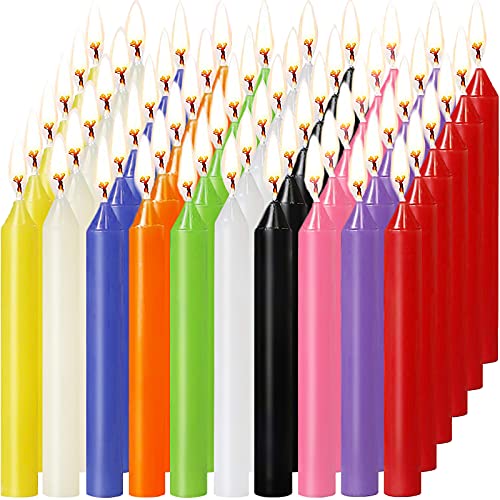 MAISITOO Velas 60 Colores Surtidos de hechizos Velas sin Goteo pequeño para Chimes, Magia, Congregación, vigilia con Velas, rituales, Decoración de Fiesta (10 Colores) 4 Pulgadas de Alto