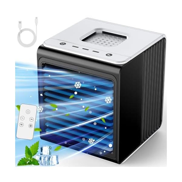 3-IN-1 Mini Air Conditioner with Remote, Top Splash-Proof Design, 3 Speeds Small Portable Air Conditioner, Large Capacity Tank Personal Air Conditioner, Desk Air Conditioner for Office Room