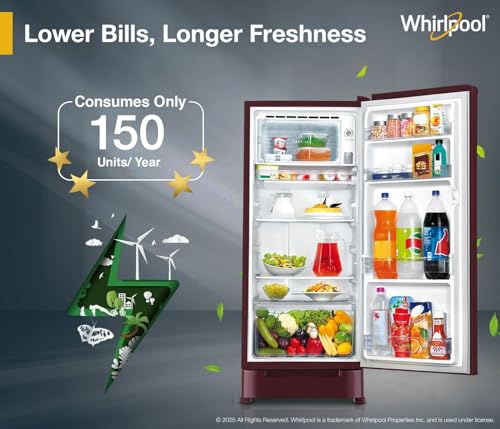 Image of Whirlpool 192 L 4 Star Direct-Cool Single Door Refrigerator with Base Drawer, ‎220 Volts (215 IMPC ROY 4S Wine Mulia-Z)