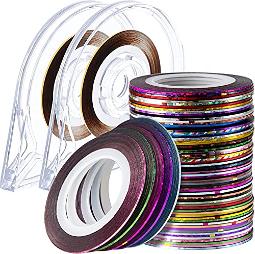 Soohu 64 Colors Nail Striping Tape Line and 2 Pieces Nail Tape Dispensers,Free Tape Roller Dispenser Striping Tape Line,for Nail Art Decoration DIY Nail Tip.