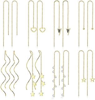 ADRAMATA 8 Pairs Stainless Steel Threader Dangle Earrings for Women Drop Tassel Chain Earrings Set