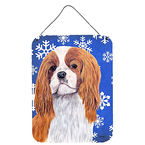 Caroline's Treasures SC9394DS1216 Cavalier Spaniel Winter Snowflakes Holiday Wall or Door Hanging Prints Aluminum Metal Sign Kitchen Wall Bar Bathroom Plaque Home Decor Front Door Plaque, 12x16, Multi