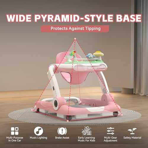 baby walker with wheels 5 in 1 walker for baby boy girl 6-12 months with bouncer music and lights baby jumper activity center adjustable height speed push walker for ages 6-18 months toddler