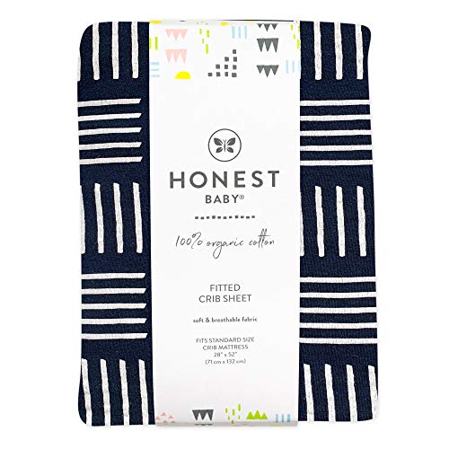 Image of HonestBaby Unisex-Baby Classics Fitted Crib Sheets Set Standard Mattress, 100% Organic Cotton Baby Boys, Girls, Neutral, 1 Pack - Pattern Play White /Light Blue, One Size