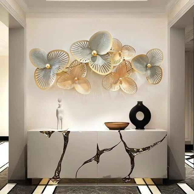 Image of ZOVE Metal Clover Leaf Wall Decoration - 3D Wall Art Hanging Sculpture | Elegant Metal Wall Decor for Living Room, Bedroom & Hotel Interiors | 48 x 25 Inch
