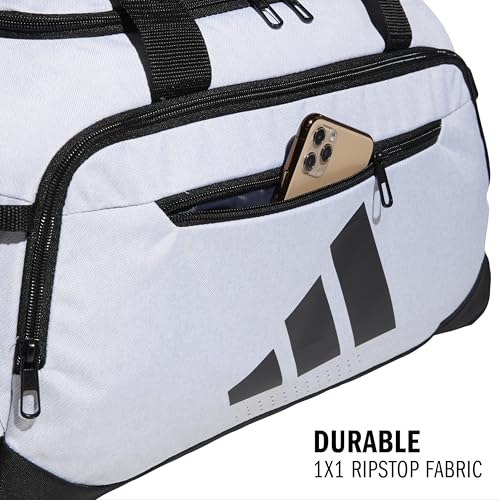 Image of adidas Defender 5 Duffel Bag for Sports, Gym and Travel, Twill White /Black, OSFA