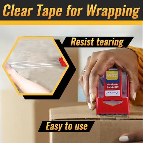 12 Rolls Packaging Tape with Dispenser, Heavy Duty Packing Tape, Clear Tape for Shipping Mailing Wrapping, 1.5\'\' Core - Thumbnail 5