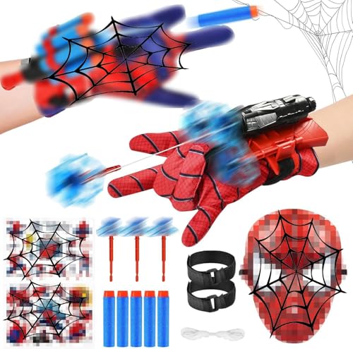 Taufe Set di 2 Spider Guanti per Bambino,Spara Ragnatele Spider,Launcher Glove,Guanti Spider Bambino,Spider Glove Launcher Set,con Maschera Spider e Tatuaggi,Spider Giocattolo Giocattoli da Polso